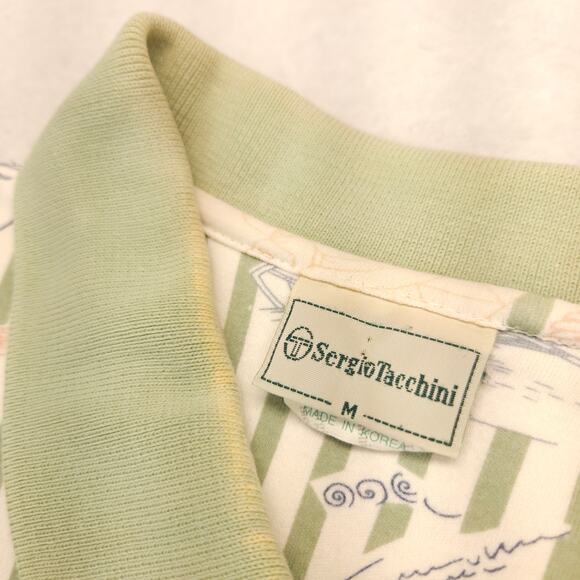 Sergio Tacchini Collared Short Sleeve Polo Shirt Mens Size Medium M Green White - Picture 5 of 10